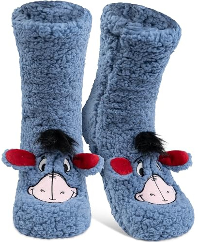 Chaussettes de maison en sherpa pelucheuses Disney Eeyore - Chaussettes avec oreilles pour femmes Winnie l'ourson, chaussettes douillettes d'hiver, chaussettes chaudes pour femmes, taille unique, bleu