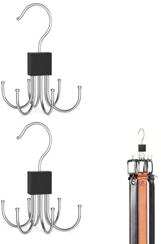 Belt Hanger,2 Pieces Anti Slip Tie Hanger For Wardrobe Scarf Hanger With 6 Hooks Multifunctional Coat Hanger Hooks Rotatable Belt Rack Closet Accessories for Socks,Scarf,Belt and Gloves,Black