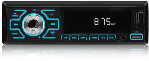 Autoradio 1 Din Bluetooth Autoradio Singolo Din Supporta Radio FM, Chiamate Bluetooth, Controllo App, Ricarica USB, AUX, 7 Colori di Illuminazione