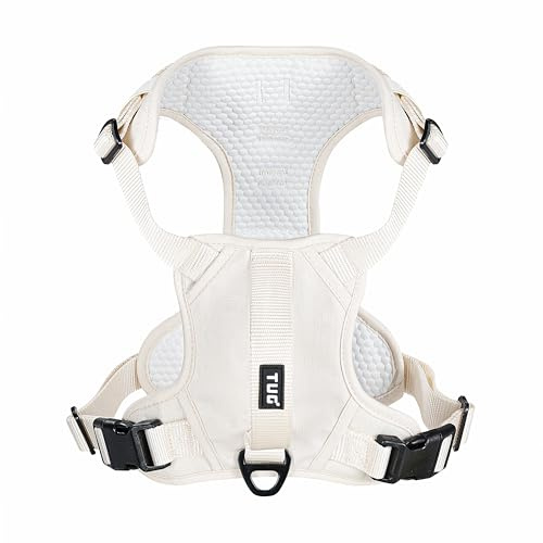 TUG Dog Harness with 2 Leash Connection Points | Adjustable, Padded, Lightweight | Handle on Back | No-Pull Front Clip (Large, Cream)