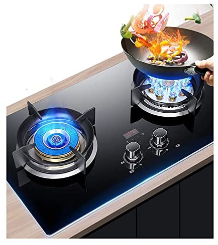 GAROEN Cuisinière à gaz 2 brûleurs, 9 cavités, Supports de casseroles en Fonte à Flamme Haute, synchronisation bilatérale, cuisinière indépendante (NG)