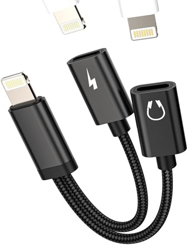 Adaptador Lightning Auriculares(2en1)para iPhone 14 13 12 Pro Max para iPad Cable Audio Cargador Certificado MFI para Apple Conector AUXiliar Accesorios Coche Headphones Doble Lighting Hembra Adapter