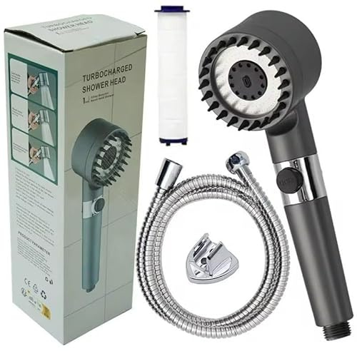 Duschkopf mit Schlauch, Duschbrause mit Filter, 3 Wasserstrahlarten, Massagefunktion und mit Stopptaste