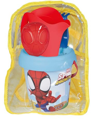 Smoby - Sac à Dos avec Seau de Plage Spidey avec Accessoires - Comprend Pelle, râteau, Tamis, arrosoir et Moule à Sable - Matériau recyclé - pour Enfants à partir de 18 Mois - (7600862214)