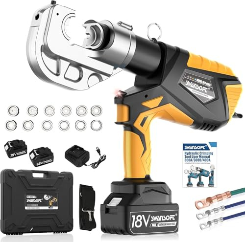 SWANSOFT Elektrisch Hydraulische Crimpzange, 12Ton 16mm²-400mm² Akku-Hydraulik-Crimpgerät für Cu/Al-Kabelschuhe, Kontinuierliches Crimpwerkzeug für Kabel und Aderendhülsen mit 12 Matrizen (HCT-400A)