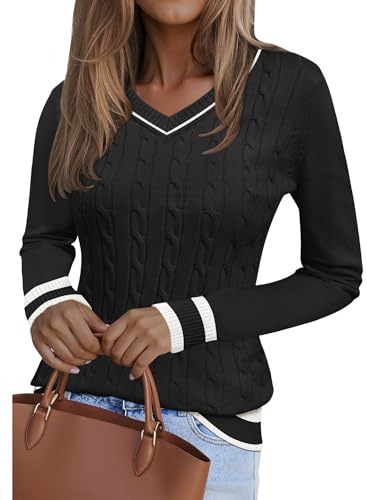 Kistore Women Long Sleeve Jumpers V Neck Ladies Pullover Sweaters White L