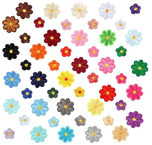 ipow Lot de 50 Patchs Thermocollants Vêtements, Écussons Brodés à Fleurs Thermocollants Tissus Fer à Repasser pour Vêtements, Sacs à Dos, Vestes, Jeans, T-Shirt, Chapeaux, Jupe-DIY Enfants et Adultes