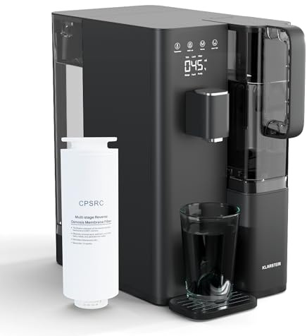 Klarstein VitalPour filtro de agua - sistema de ósmosis inversa 5 etapas, dispensador de agua caliente instantánea, 5l depósito & 1.5l jarra, fácil instalación, pantalla táctil, bloqueo para niños