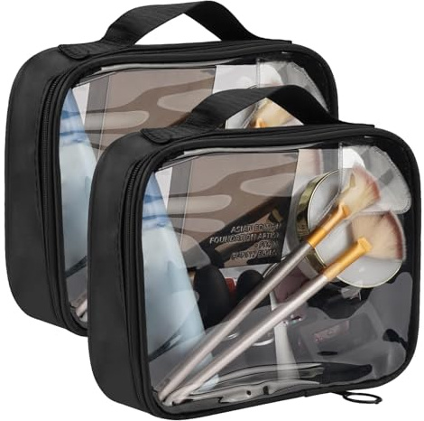 2 Pcs Clear Travel Toiletries Bag, PVC Waterproof and Leak-Proof Makeup Bag | Cosmetic Bag for Women/Men,Clear Plastic Travel Bag with Handle for Toiletries,Toiletry Bags for Travelling and Vacation