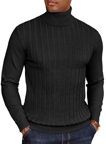 COOFANDY Jersey Cuello Alto Hombre Manga Larga Suéter Liso Jersey Invierno Jerséis Punto Fino Formal Jerséis Trabajo Negro L