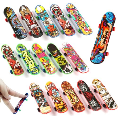 JEYORZY 16 Pièces Mini Skate Doigt, Planches à Doigts Stylées, Mini Skateboards, Professionnels Planche à roulettes, Skateboard Professionnel, Enfants Skateboard Anniversaires Cadeau(Motif Aléatoire)