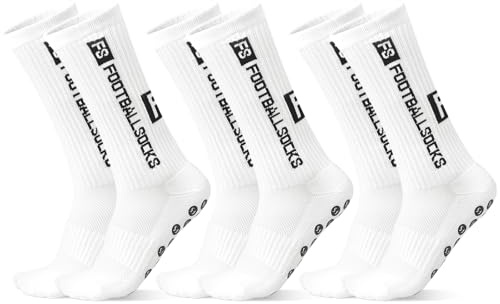 Betrynidil 3 Pares Calcetines Deportivos Con Agarre Total - Antideslizantes Para Fútbol, Tenis, Yoga - Hombre (39-46) (Blanco)
