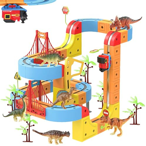 108 blocchi magnetici Cube Track con blocco agnetico 3D con segnali stradali, fai da te Cube Track & include treni, giocattolo STEM, giocattolo creativo da costruzione, regalo per bambini dai 3 ai 12