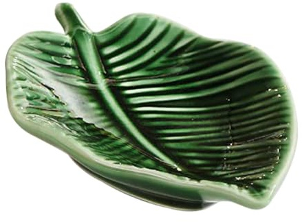 COMPUKAS Piatto Decorativo Multifunzione in Ceramica Verde a Forma di Foglia Elegante Porta Gioielli dal Design Nordico, per Casa e Party