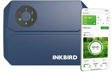Inkbird WiFi Bevattningsdator, IIC-401-WIFI Bevattningsregulator med 16 bevattningsplaner och 2 bevattningslägen, Smarta väderbevattningsbehållare, vattenberäkning, vattenslagsskydd, manuell vattning