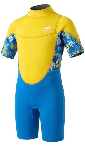 Gogokids Shorty våtdräkt barn, 2,5 mm neoprendräkter ryggdragkedja småbarn korta våtdräkter komfort och värme, UV neopren för simning, snorkling och surfing, ålder 2–8 ung flicka
