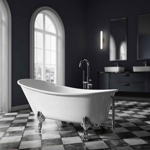 Freistehende Badewanne PARIS Acryl - 176 x 71 cm - Nostalgie Wanne aus Sanitäracryl mit Metallfüßen Farbe:Weiß Glänzend, Standarmatur:Ohne Standarmatur, Farbe der Füße:chrom