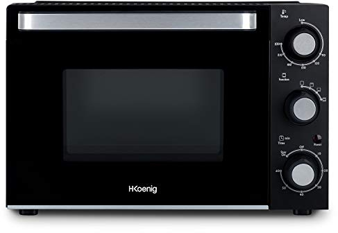 H.Koenig FO20 Horno Eléctrico Sobremesa, Capacidad de 20 litros, 1400 W, 4 Modos de Cocción, Luz Interior, Temperatura hasta 230ºC, Tiempo hasta 60 Mins, Acero Inoxidable, Negro, Color
