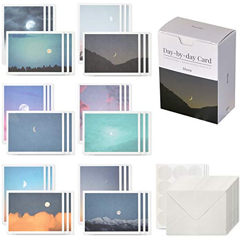 Monolike Day-by-day Card, Moon - Mix 36 Mini Single cards, 36 envelopes, 36 stickers Package
