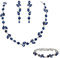 EVER FAITH Kristall Schmuck-Sets elegante Marquise- und Runde- Schliff Strass Blatt Halsketten, Ohrringe und Armband-Set für Damen Saphir-Blau Silber-Tone