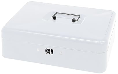 Steel Cash Box with Combination Lock, Metal Small Money Organizer with Removable Money Tray,Cash Storage Box with Lockable Cover (White - 30 * 24 * 9 CM)