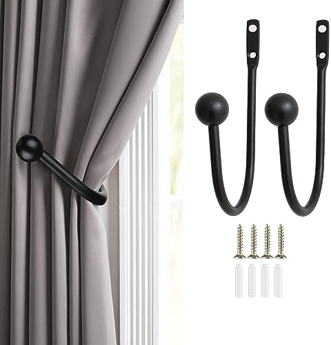 TSQZE Gardinenhalter Raffhalter Für Vorhänge Vorhang Halter, Metall Vorhang Raffhalter Mit Schrauben U-Form Wandmontage, Für Schlafzimmer Wohnzimmer Badezimmer Büros (Black-2 Stück)