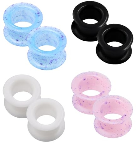 Longbeauty 4 pares de túneles de carne de silicona dura, tapones para oídos, expansores de oreja, joyería de piercing, doble flared 6MM-25MM, 12 mm, Silicona