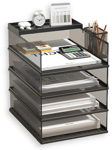 Stapelbare Briefablage mit 5 Ebenen, Büro-Schreibtisch, Papier-Organizer, Aktenablagen, Schreibtischhalter für Papierbriefzubehör, mit Stifthalter