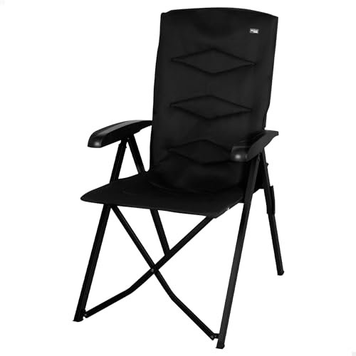 AKTIVE 63058 Silla Plegable Acolchada, 5 Posiciones, Soporta 110 kg, Topes Antideslizantes, Estructura Aluminio, Tejido poliéster, Sillas Plegables, Incluye Funda Transporte, 49 x 76 x 109 cm, Negro