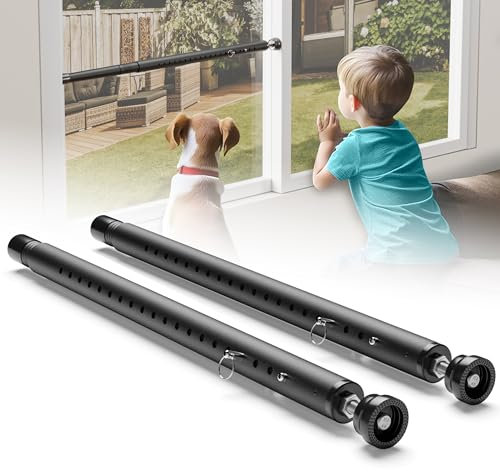 Gadgetzan Sliding Door Security Bar,Window Security Lock Bars Adjustable,17-50 Inches Window Stopper with Rubber Base for Patio Sliding Glass Door/Window/Child Safety/Burglar Proof (Black - 2 Pack)