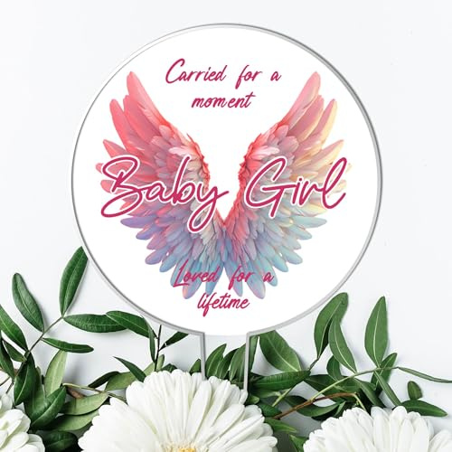 Angel Baby Wings Customisable Acrylic Grave Sign - Personalised Memorial Tribute for Baby Boy or Girl - Available in Blue, Grey, Pink, and Rainbow Colours - Weather-Resistant Grave Marker (Pink)