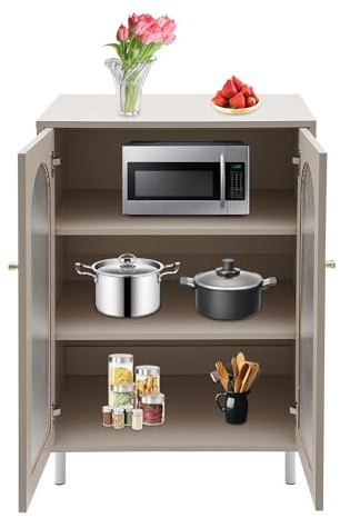 Susoso Armoire de cuisine à 3 étages avec pieds antidérapants - Buffet - Armoire de salle à manger - Espacement des couches réglable - 80 x 40 x 92 cm - Gris