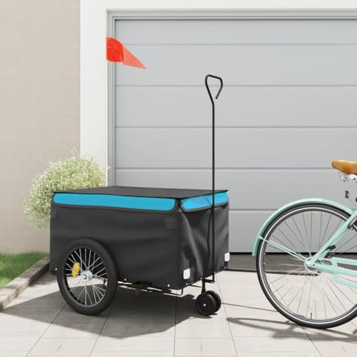 Homgoday Fahrradanhänger Lastenanhänger Anhänger Transportanhänger Transportwagen Anhänger für Fahrrad Schwarz und Blau 45 kg Eisen 137 x 68 x 59 cm
