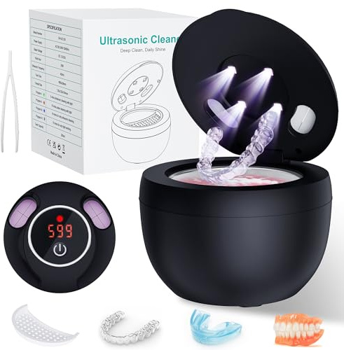 Pulitore ad ultrasuoni, 45 kHz, 200 ml, 25 W, portatile, per protesi, paradenti, spazzolini da denti