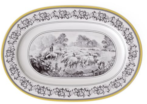 Villeroy & Boch Audun Ferme Fuente, 34 cm, Porcelana Premium, Blanco/Gris/Amarillo