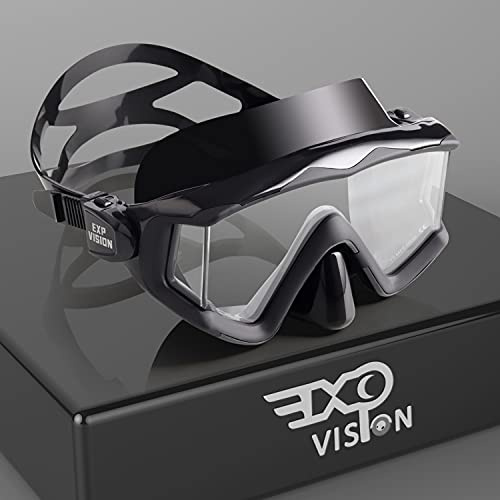 Adult Pano 3 Window Scuba Diving Mask, Tempered Glass Snorkel Mask Anti-Fog Swim Mask No Leakage Swim Goggles with Nose Cover Snorkeling Gear for Snorkeling, Freediving, Swimming (Matte Black)