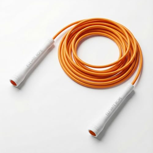 Upphöjt rep professionellt hastighetsrep – 3 m justerbart hopprep, 5 mm PVC med nylonkärna för cardio, double unders & crossfit – hållbart hopprep lämpligt för inomhus/utomhusträning (orange)