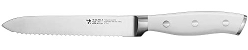 HENCKELS Forged Accent Razor-Sharp 5-inch Serrated Utility Knife, Tomato Knife, White Handle, German Engineered Informed by 100+ Years of Mastery