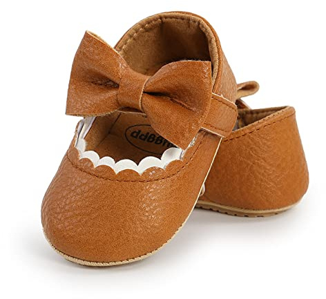 RVROVIC Baby Girl Moccasins Princess Mary Jane Flat Dresses Shoes Premium Lightweight Soft Sole Crib Shoes Toddler Shoes（6-12 Months Infant,B-Brown