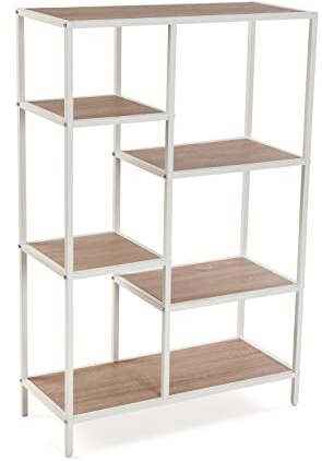 Versa Cedric Standregal im industriellen Stil, Bücherregal, mit 6 Einlegeböden oder Regalen, Maßnahmen (H x L x B) 109 x 30 x 70 cm, Holz und Metall, Farbe: Weiß und braun