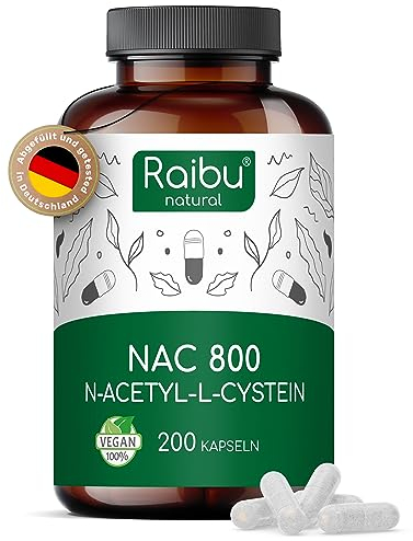 Raibu NAC 800 Kapseln hochdosiert (200 Kapseln x 800mg) I NAC Acetyl L-Cystein in bester Qualität ohne Zusätze in Deutschland produziert