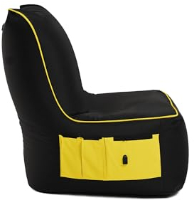 BuBiBag Gaming Sitzsack zum Zocken mit Anschluss zum Laden & Taschen, Halterung, Game Sessel für Kinder und Erwachsene, Beanbag Indoor und Outdoor - Dreambag (Gelb)