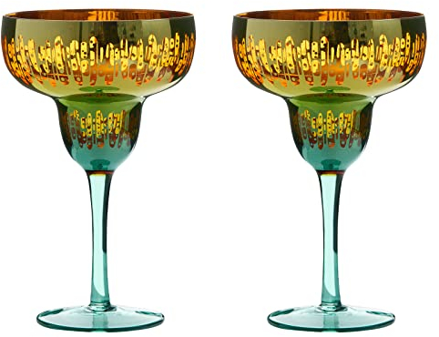 ARTLAND - Fiesta Margarita Glasses - Colourful & Eclectic - Cocktail Glasses Set - Handmade Glassware - - Set of 2