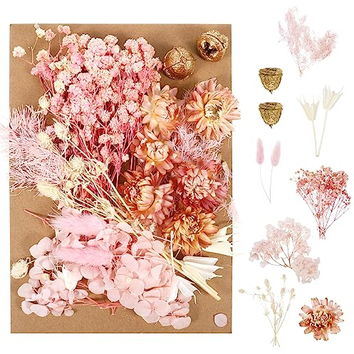 Opopark Natural Dried Flowers Set, Real Pressed Flowers for Scrapbooking, DIY Candles, Resin Jewelry Making, Crafts Home Decoration