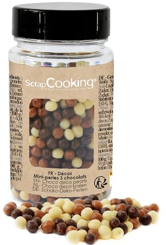 ScrapCooking - Mini-Perles 3 Chocolats 40 g - Décors Pâtisserie Alimentaires Comestibles - Sprinkles Choco Blanc, Lait & Noir - Billes Déco Gâteaux, Bûches, Donuts, Churros, Gaufres - 7457