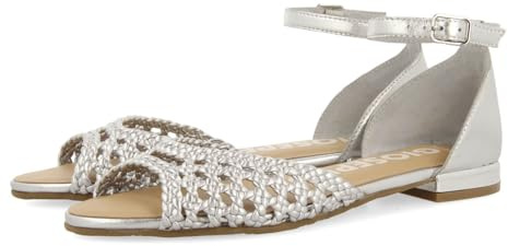 BALLERINES ARGENTÉES EN CUIR À BOUT OUVERT AVEC DES TRESSAGES ET UNE FERMETURE À BRACELET POUR FEMME MAUPIN
