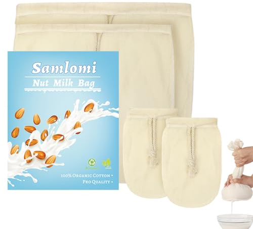 Samlomi Nussmilchbeutel, ungebleichte Beutel, wiederverwendbare Bio-Baumwolle, Siebbeutel, Netzsieb, Seihtuchbeutel (30,5 x 30,5 cm & 20,3 x 25,4 cm und 5,1 x 10,2 x 15,2 cm)