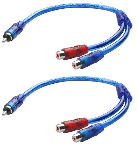 YAODHAOD Lot de 2 câbles répartiteurs RCA Y, 20 cm, 1 fiche mâle vers 2 femelle, câble répartiteur court RCA pour caisson de basses, autoradio, amplificateur, TV (1 mâle vers 2 femelles)