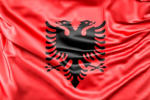 Flamuri Shqiptar Drapeau albanais | Flamuri | Article de fans | Polyester résistant & œillets métalliques | 90 x 150 cm | Albanie | 3 x 5 pieds | Drapeau albanais de Cey (Albanie)