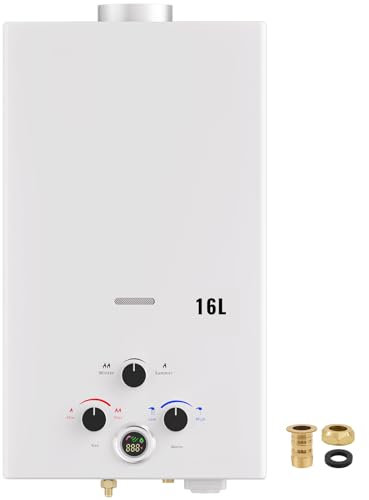 Chauffe-eau à Gaz,16L Chauffe-Eau Sans Réservoir Portable, Chauffe-eau Instantané au Propane Avec Affichage Numérique Multi-protection Pour les Voyages en Camping, RV Voyage